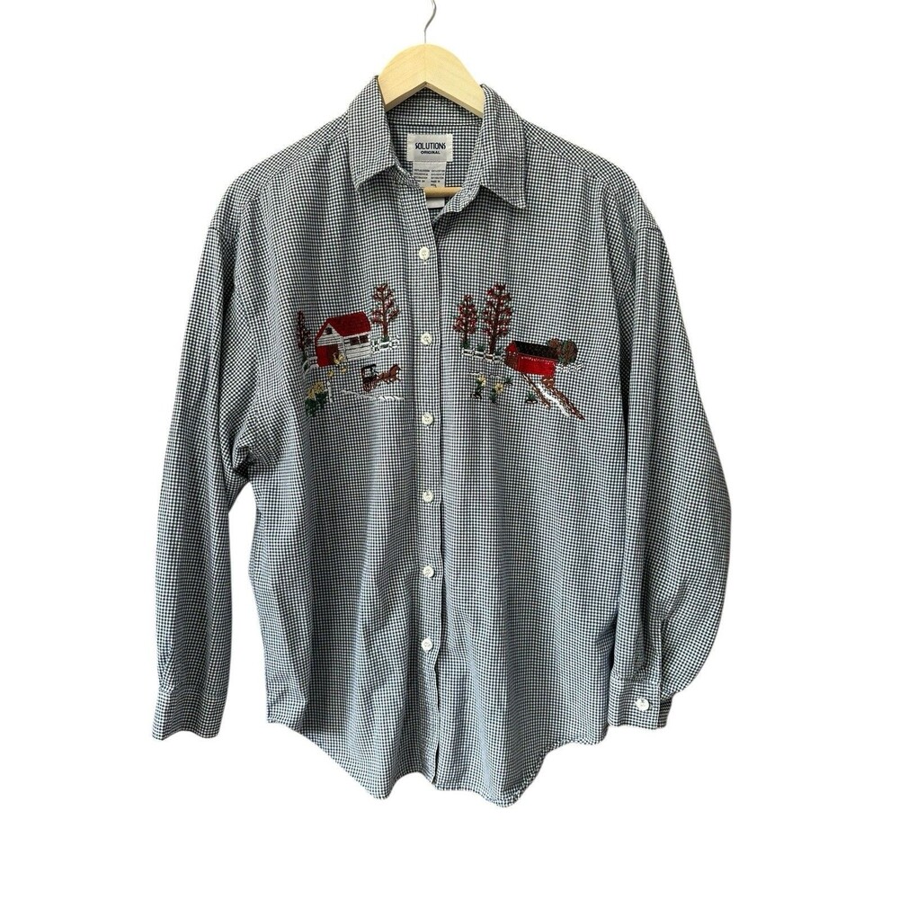 Vintage Solutions Embroidered Shirt Women's Large Farmhouse Button Long Sleeve